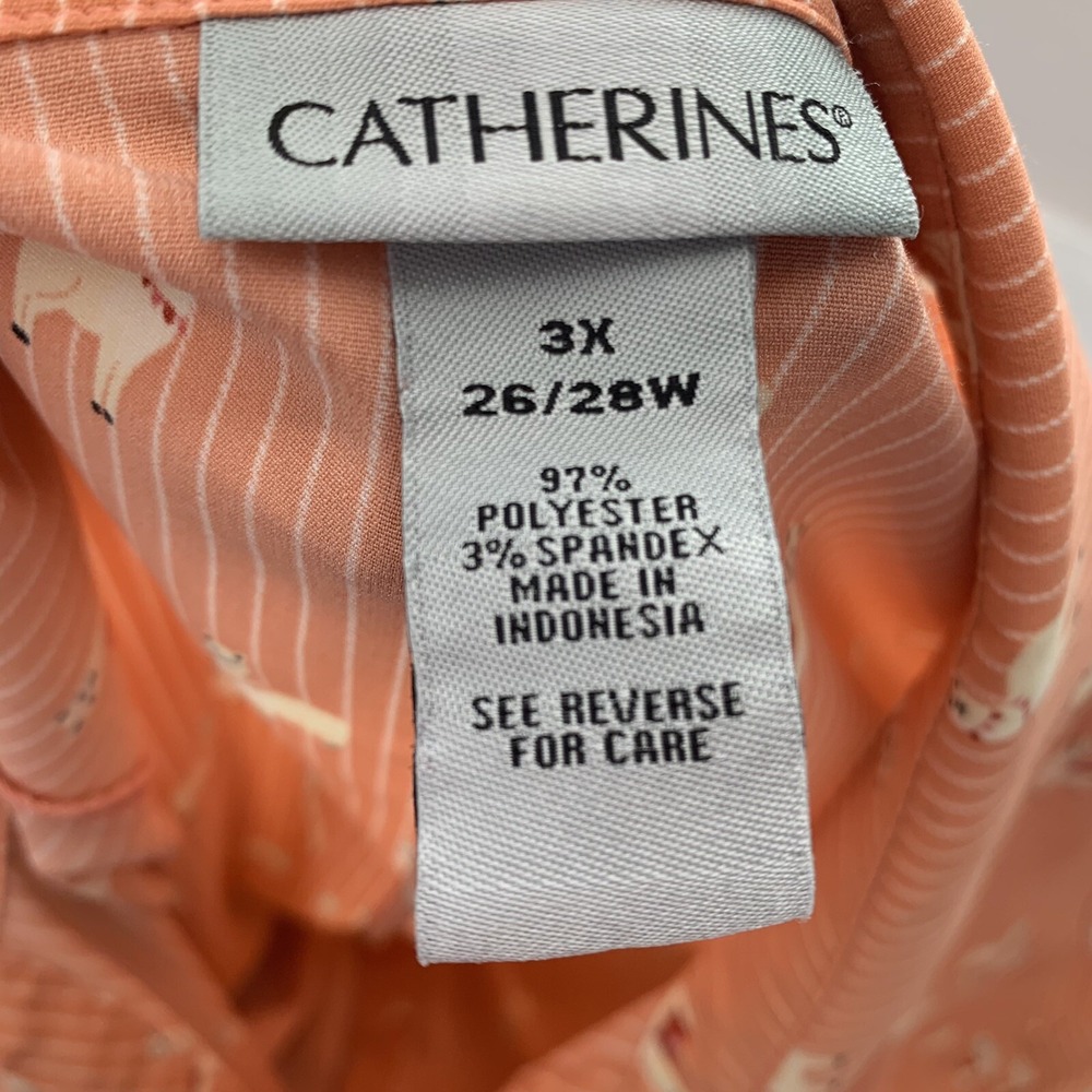Catherines Top‎ Blouse 3X   Novelty Print Lamas Orange Stripe 3/4 Sleeve Office - Picture 9 of 12